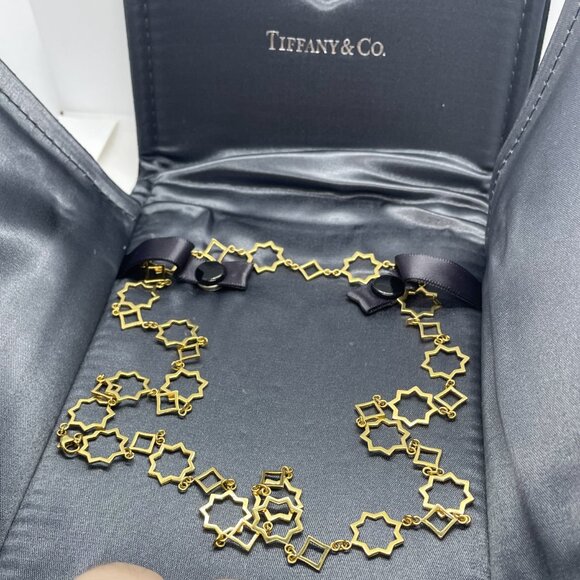 Tiffany & Co. 18K Yellow Gold Picasso Marrakesh Star Cutout Link Necklace 24" - Picture 10 of 14